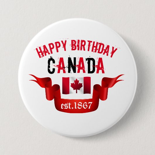 Happy Birthday Canada est. 1867- Ronde Button 7,6 Cm (Voorkant)
