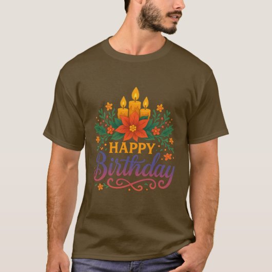 Happy Birthday Candle Basic Dark T-Shirt | Festive (Devant)