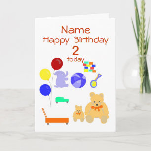 Happy Birthday Card 2 jaar oud, speelgoed, pas aan Kaart
