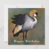 Happy Birthday Card Gray Crowned Crane Bird