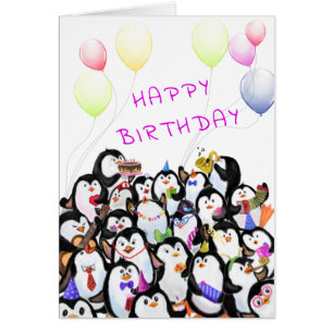 Happy Birthday Card Happy Penguins Party