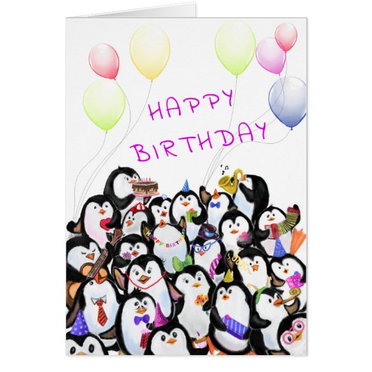 Happy Birthday Card Happy Penguins Party (Devant)