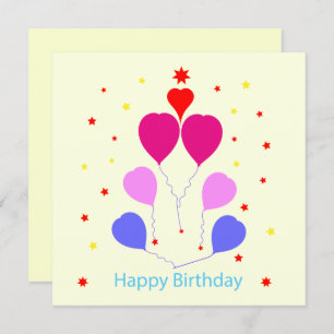 Happy Birthday Card Heart Shaped Balloons Stars
