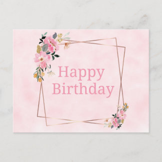 Happy Birthday Card - Pink Flowers Briefkaart