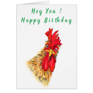Happy Birthday Card Playful Curious Rooster Fun
