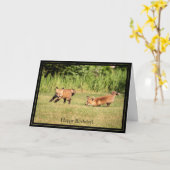 Happy Birthday Card Red Fox Kits Kaart (Gele Bloem)