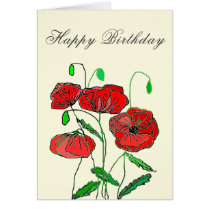 Happy Birthday Card Red Poppy - Painting