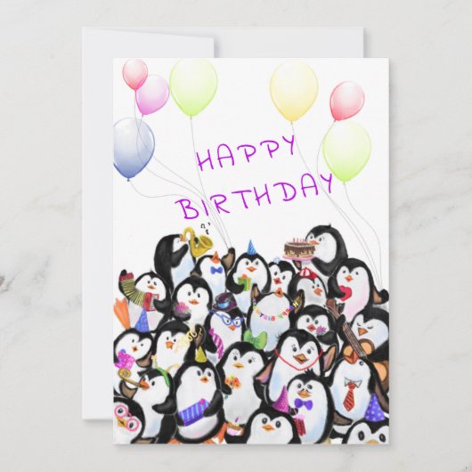 Happy Birthday Card with Happy Penguins Party (Voorkant)