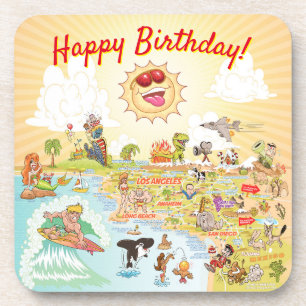 Happy Birthday Cartoon California Plastic Onderzet Bier Onderzetter