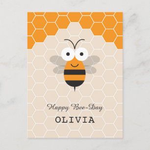Happy Birthday Cartoon Cute Honey Bee Honeycomb Briefkaart
