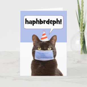 Happy Birthday Cat die door gezichtsmasker praat Feestdagen Kaart