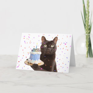 Happy Birthday Cat Holding Birthday Cat Feestdagen Kaart