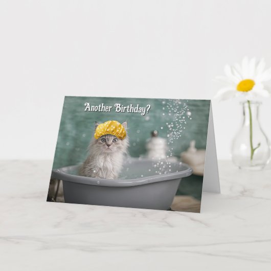 Happy Birthday Cat Kitten in een bubbelbad Kaart (Kleine Plant)