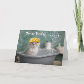 Happy Birthday Cat Kitten in een bubbelbad Kaart (Voorkant)