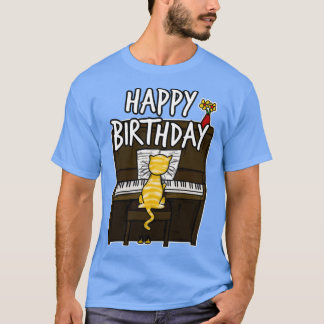 Happy Birthday Cat Playing Piano Doodle  (2)  T-shirt