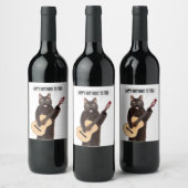 Happy Birthday Cat Singing and Palling Guitar Holi Wijn Etiket (Flessen)