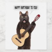 Happy Birthday Cat Singing and Palling Guitar Holi Wijn Etiket (Enkel label)