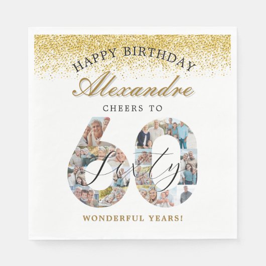 Happy Birthday Cheers To 60 Years Photo Collage Servet (Voorkant)