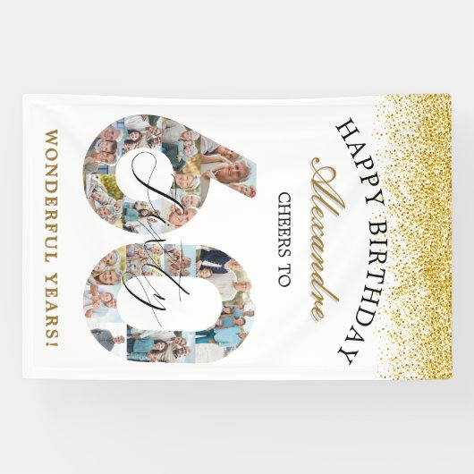 Happy Birthday Cheers To 60 Years Photo Collage Spandoek (Horizontaal)