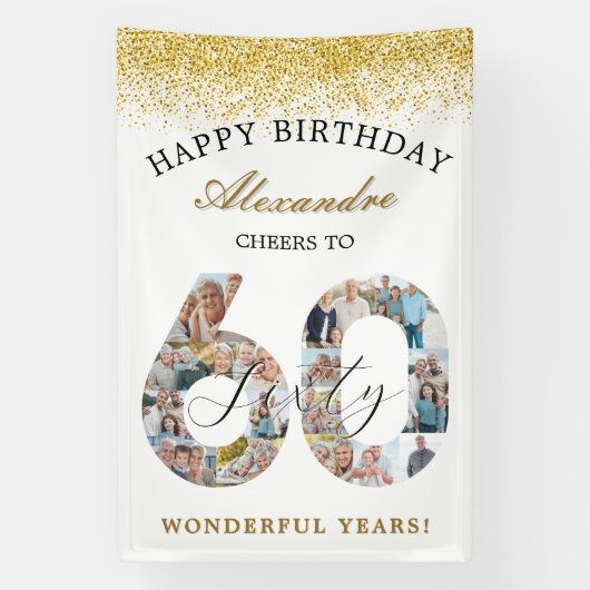 Happy Birthday Cheers To 60 Years Photo Collage Spandoek (Verticaal)