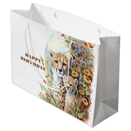 Happy Birthday Cheetah Baby en mama Groot Cadeauzakje (Achterkant Gekanteld)