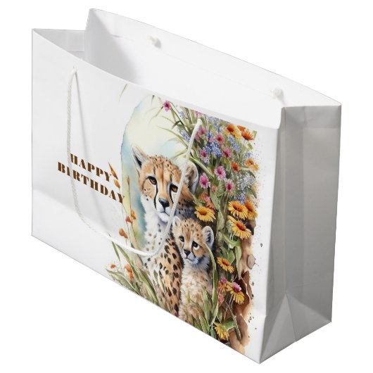 Happy Birthday Cheetah Baby en mama Groot Cadeauzakje (Voorkant Gekanteld)