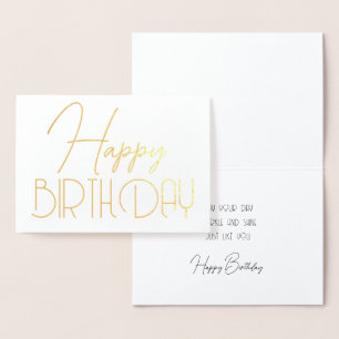 Happy Birthday Chic Script Minimal Glam Silver Folie Kaarten