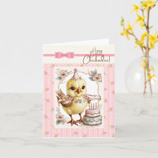 Happy Birthday Chickadee kaart (Gele Bloem)