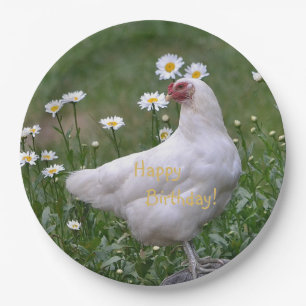 Happy Birthday Chicken with Daisies Papieren Bordje