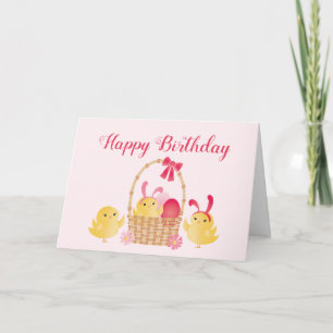 Happy Birthday Chicks Bunny Ears Pink Kaart