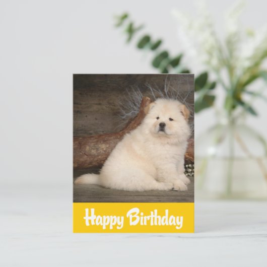 Happy Birthday Chow Chow Puppy Dog Geel Briefkaart (Staand voorkant)