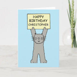 Happy Birthday Christopher Cartoon Cat Kaart