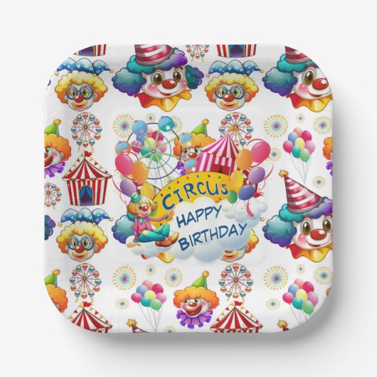 Happy Birthday Circus Clowns Papieren Bordje (Voorkant)