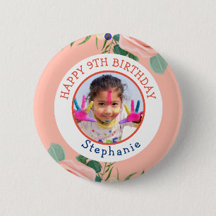 Happy Birthday Classic Eenvoudige Foto Ronde Button 5,7 Cm