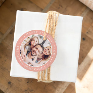 Happy Birthday Classic Simple Family Foto Bedankjes Labels