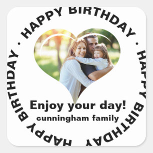 Happy Birthday Classic Simple Family Photo Classic Vierkante Sticker