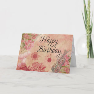 Happy Birthday Classic Viool Design Roze Kaart