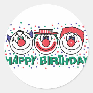 Happy Birthday Clowns Ronde Sticker