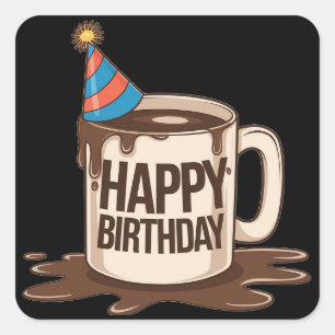Happy Birthday Coffee Cup met feest pet Vierkante Sticker