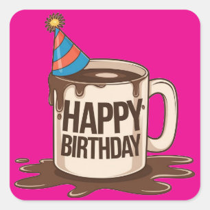 Happy Birthday Coffee Cup met feest pet Vierkante Sticker