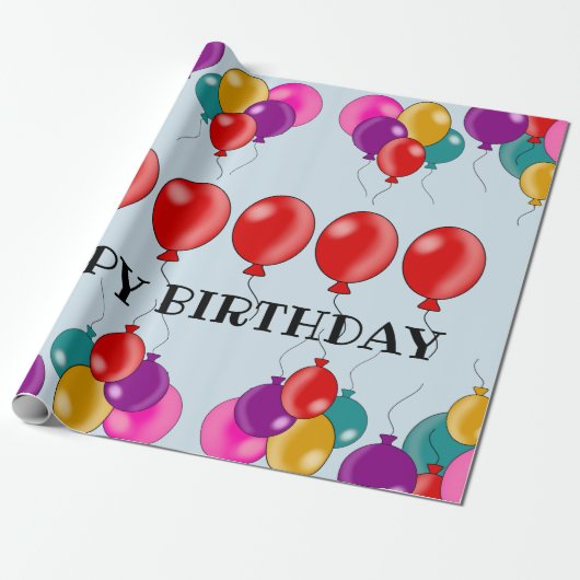 Happy Birthday Colorful Balloon Cadeaupapier (Uitgerold)