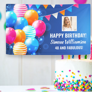 Happy Birthday Colorful Balloons Aangepaste foto t Spandoek