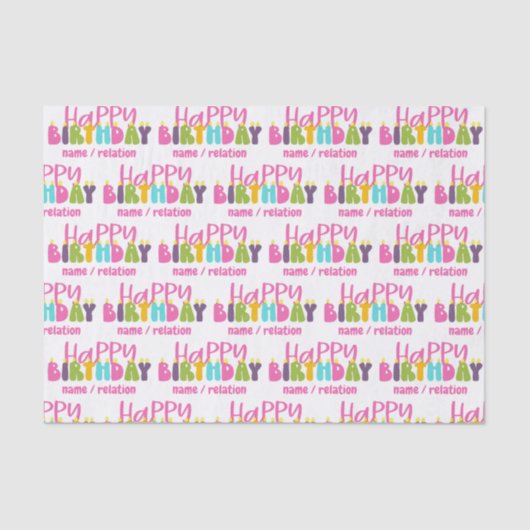Happy Birthday Colorful Candles Personalized Tissuepapier (Voorkant)