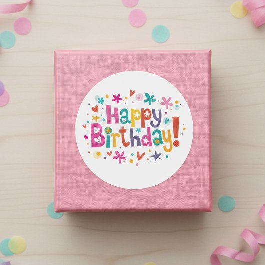 Happy Birthday Colorful Classic Round Sticker