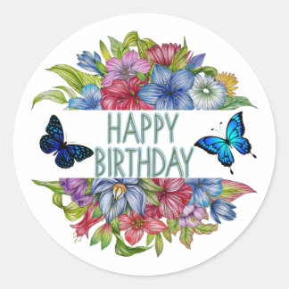 Happy Birthday Colorful Floral Ronde Sticker