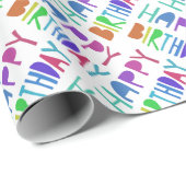 Happy Birthday Colorful Rainbow Lettering Cadeaupapier (Rol Hoek)