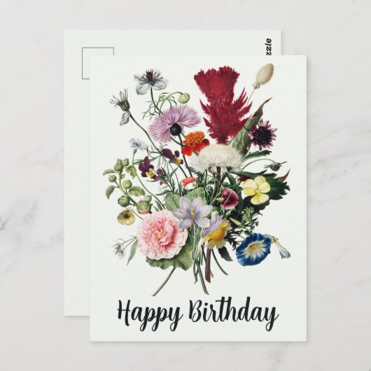 Happy Birthday Colorful Wildbloemen Briefkaart (Voorkant / Achterkant)