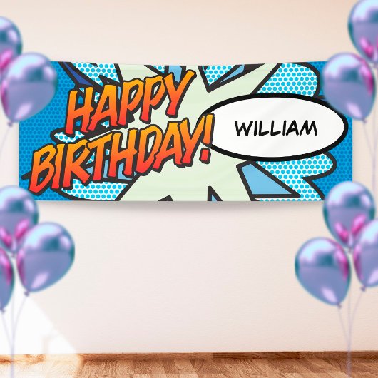 HAPPY BIRTHDAY Comic Book Pop Art Blue Spandoek