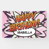 HAPPY BIRTHDAY Comic Book Pop Art Pink Spandoek (Horizontaal)