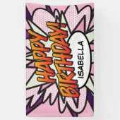 HAPPY BIRTHDAY Comic Book Pop Art Pink Spandoek (Verticaal)